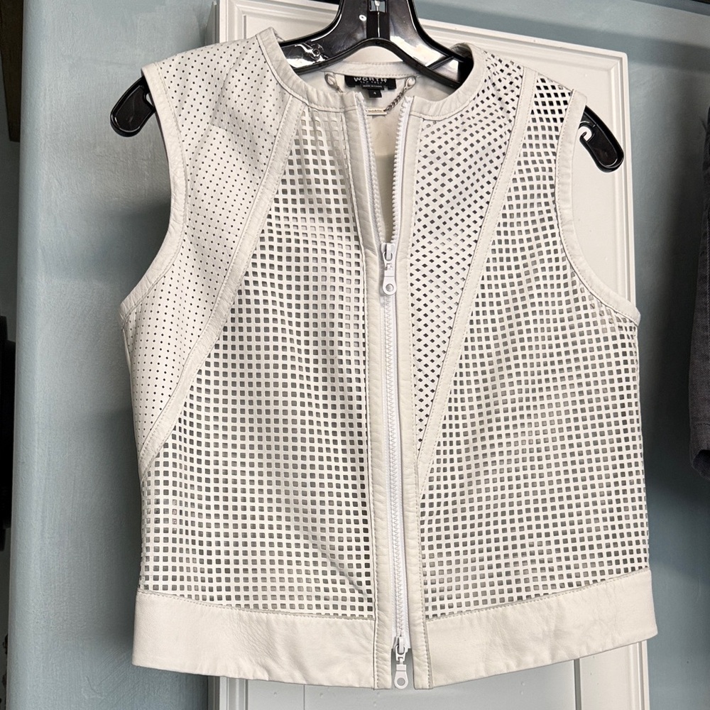 Worth New York white leather Sleeveless zip up Top/vest
